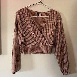 Long Sleeve Pattern Crop Blouse